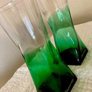 Green Tangueray Drink Glass 7” Tall Set Of 2 Beer Cups! Matching